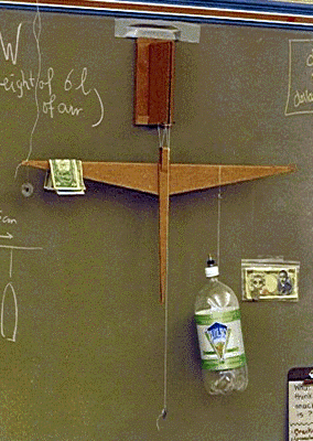 balance with bottle and dollars