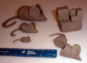 three clay mice